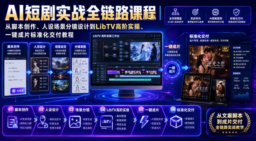 AI短剧实战全链路课程|从脚本创作、人设场景分镜设计到LibTV高阶实操、一键成片标准化交付教程客创社区-专注互联网轻资产资源整合与分享客创社区-专注互联网轻资产资源整合与分享