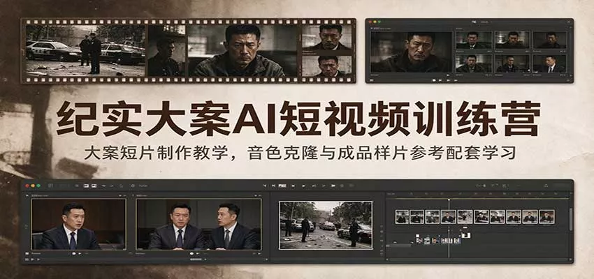 纪实大案AI短视频训练营:大案短片制作教学,音色克隆与成品样片参考配套学习客创社区-专注互联网轻资产资源整合与分享客创社区-专注互联网轻资产资源整合与分享